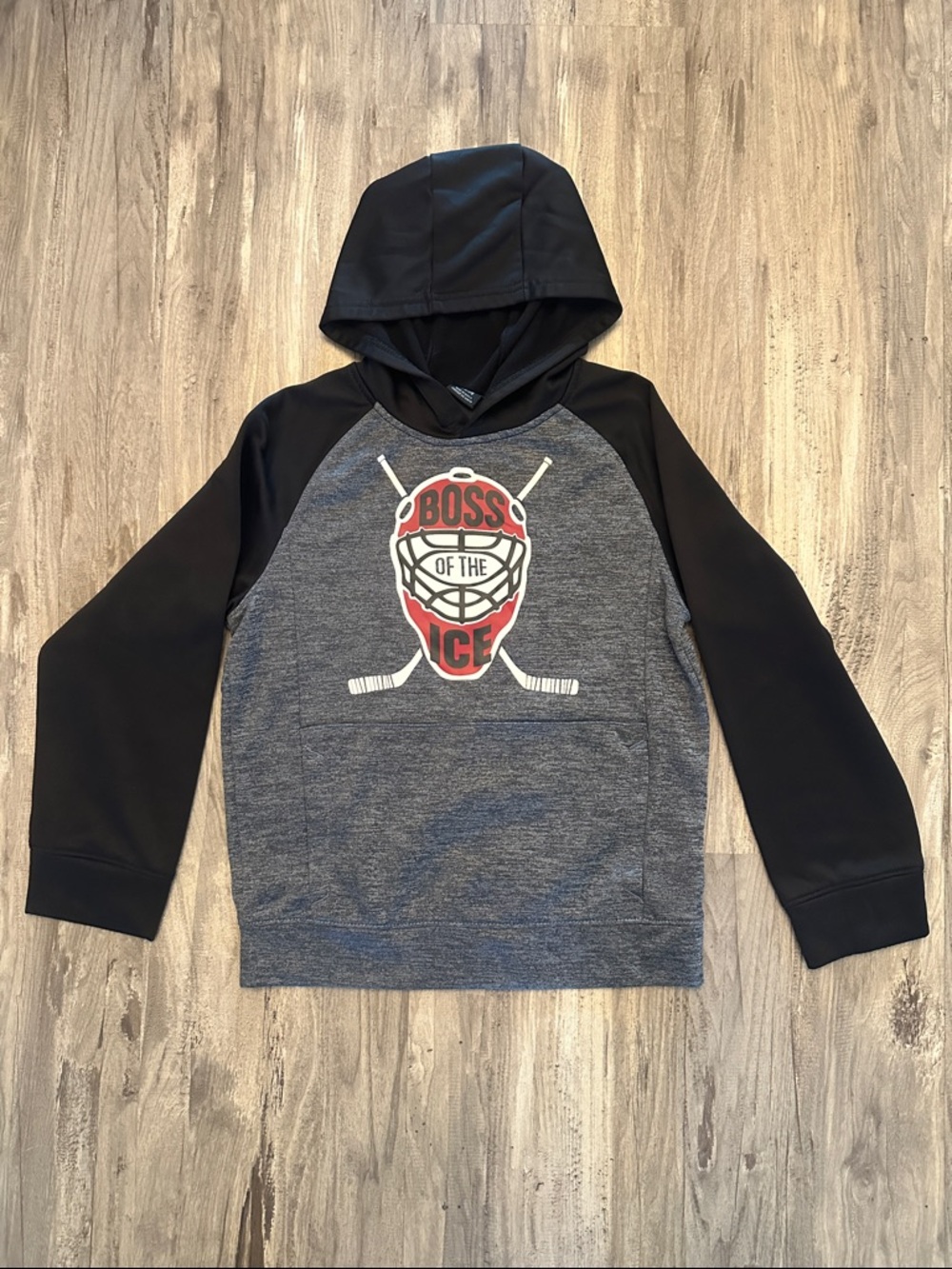 Boys' 'Boss of the Ice' Hooded Sweatshirt - Black & Gray